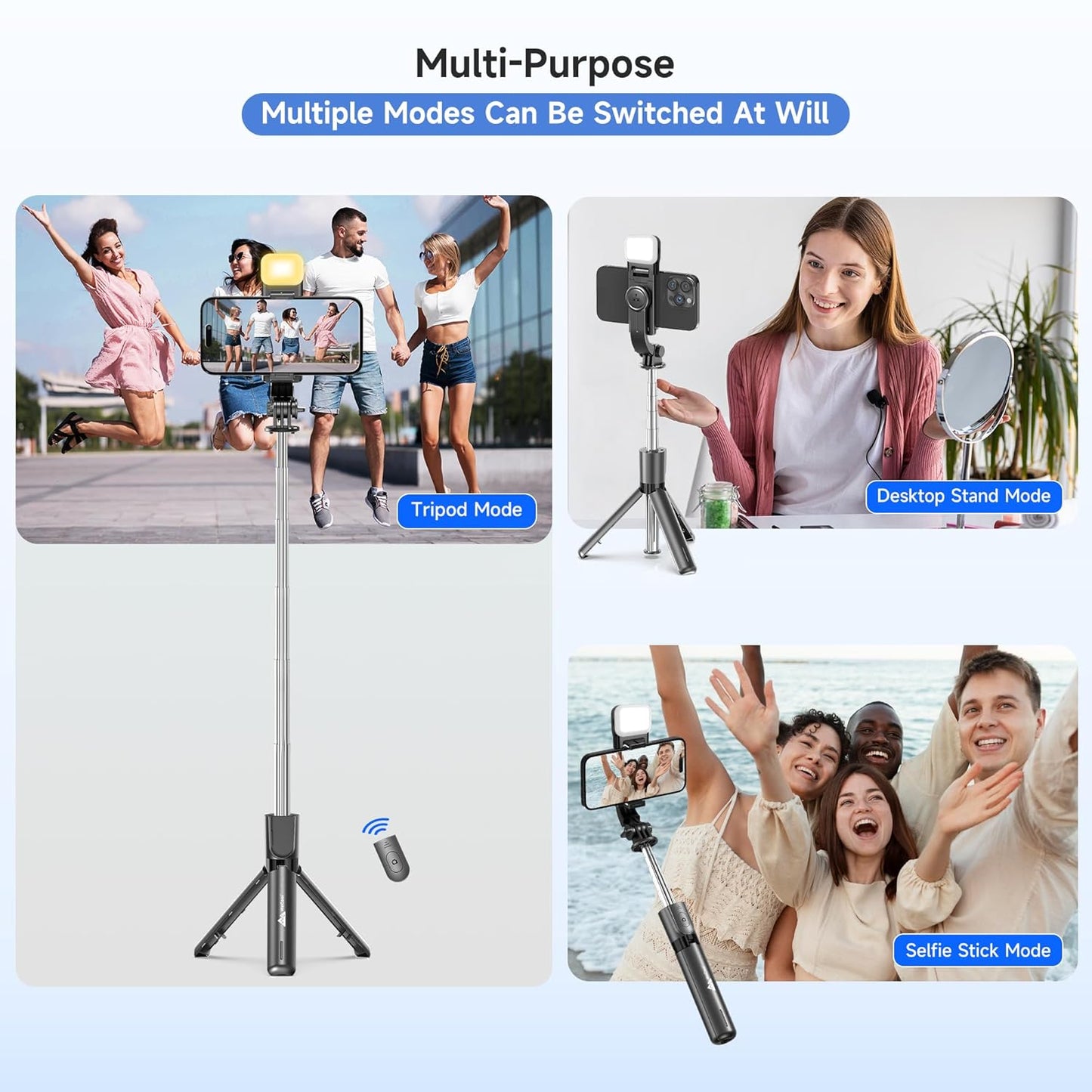 3-in-1 Selfie Stick Flash Tripod with Bluetooth Remote